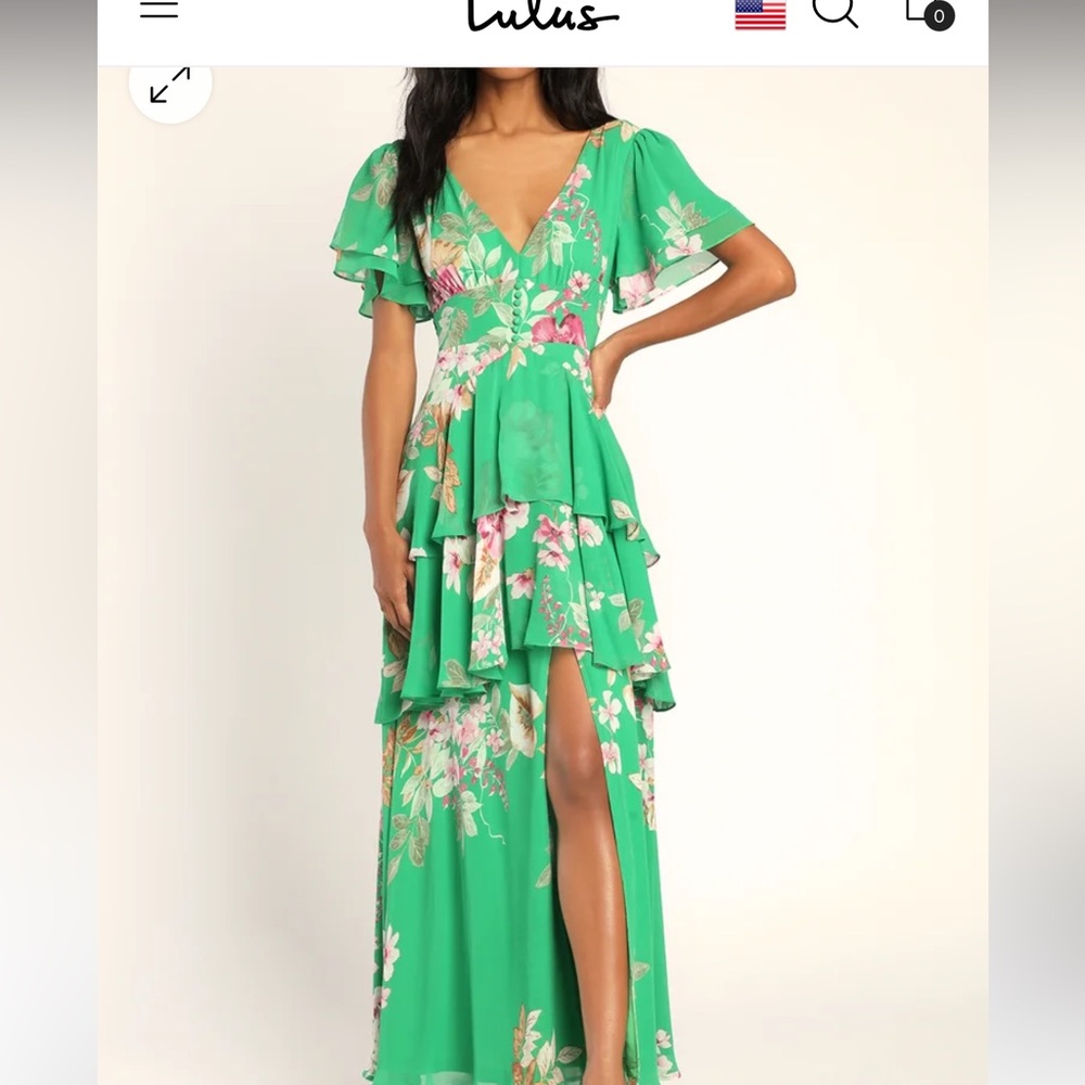 Midnight Mood Green Floral Print Tiered Maxi Dress— Lulus